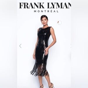 Frank Lyman Design Black Sequin Fringe Midi Dress